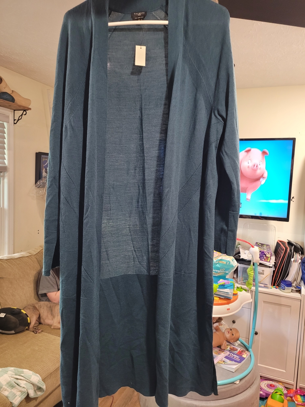 Talbots Teal Open-Front Long Cardigan